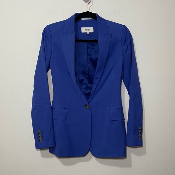 Reiss Haya Cobalt Blue fitted single breasted linen blend Blazer Jacket in US 0 - Picture 3 of 12